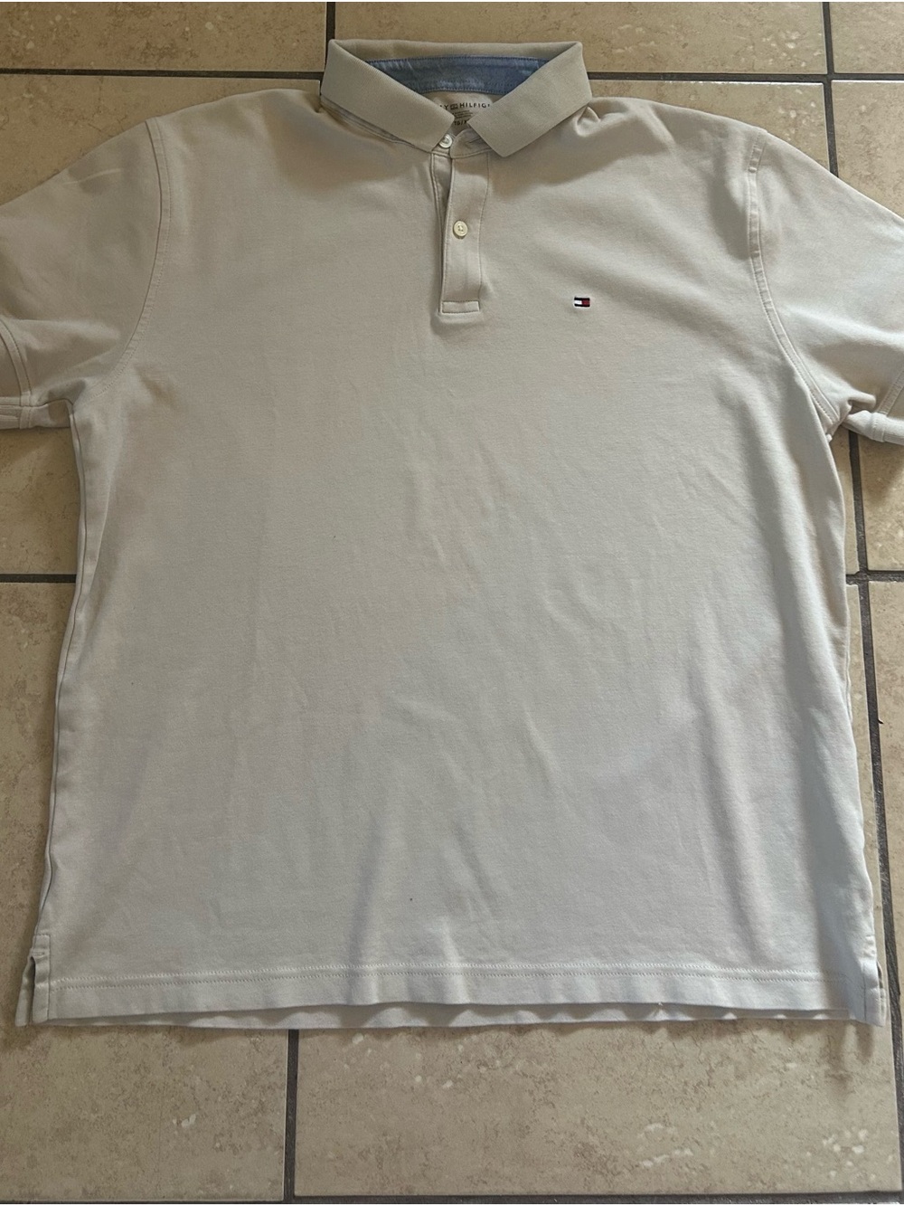 Tommy Hilfiger Men's Light Cream Polo with Signature Flag
